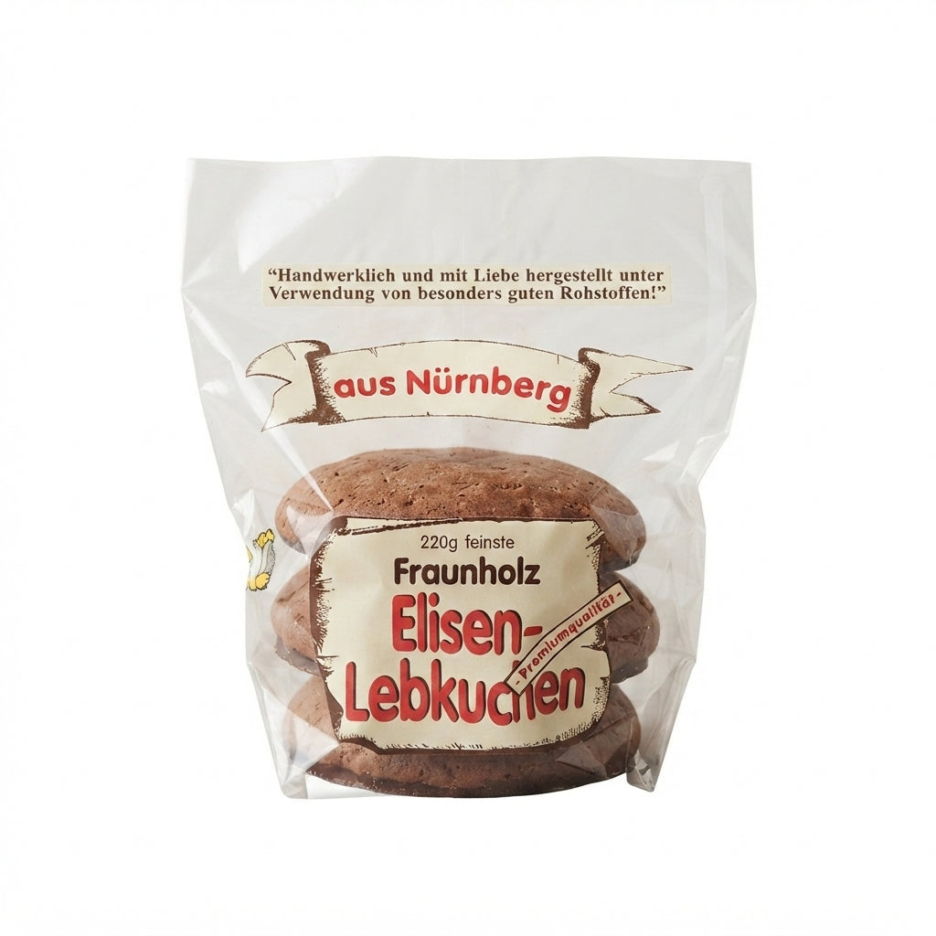 3er Beutel sortierte Fraunholz Elisen-Lebkuchen auf weißem Hintergrund