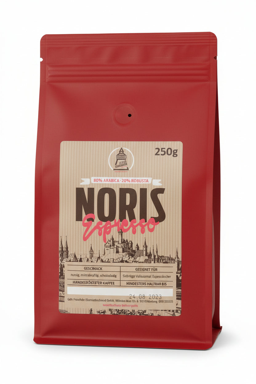 Rote Kaffeepackung Noris Espresso 250 g, Vorderansicht