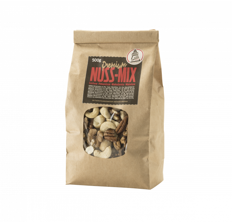 Premium Nuss-Mix Cashew Pekannuss Macadamia Walnuss naturbellasen 500g