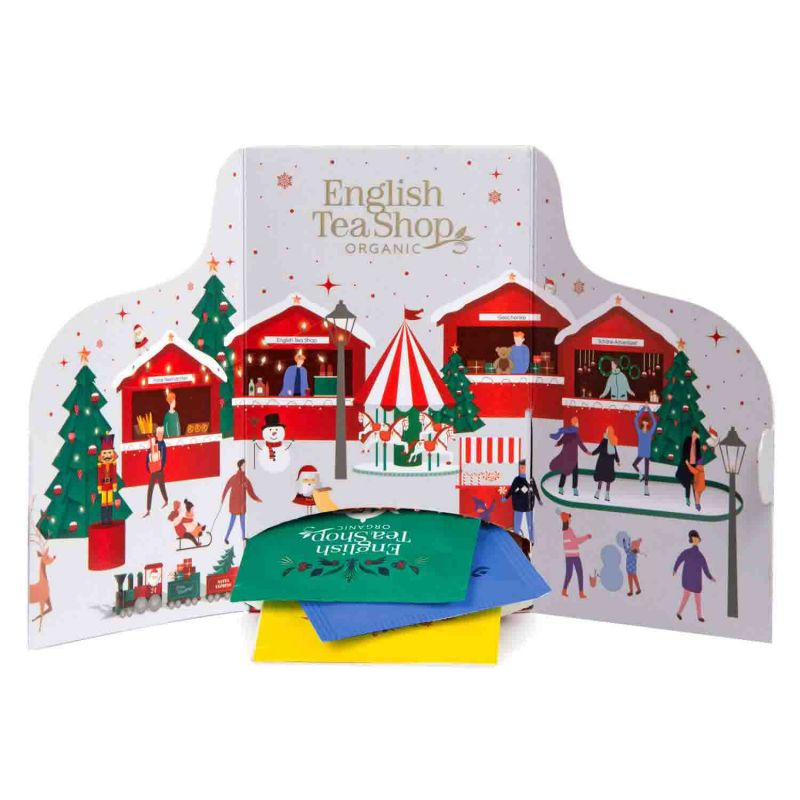 Tee Adventskalender Weihnachtsmarkt wei, 24 verschiedene BIO Tees