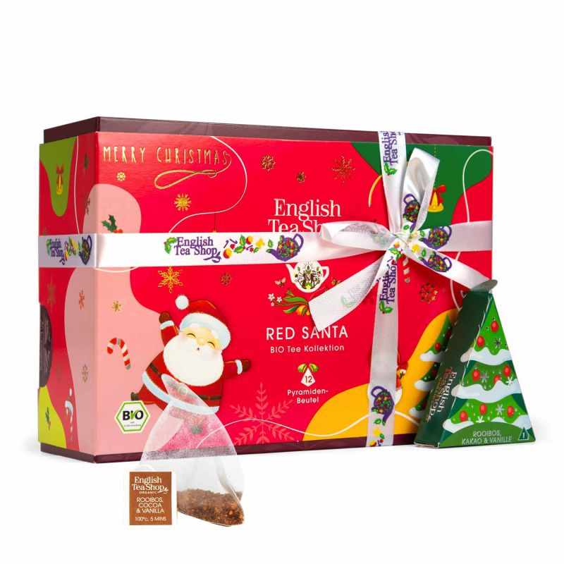 Teegeschenk mit Schleife Red Santa Christmas, BIO, 12 Pyramiden-Beutel
