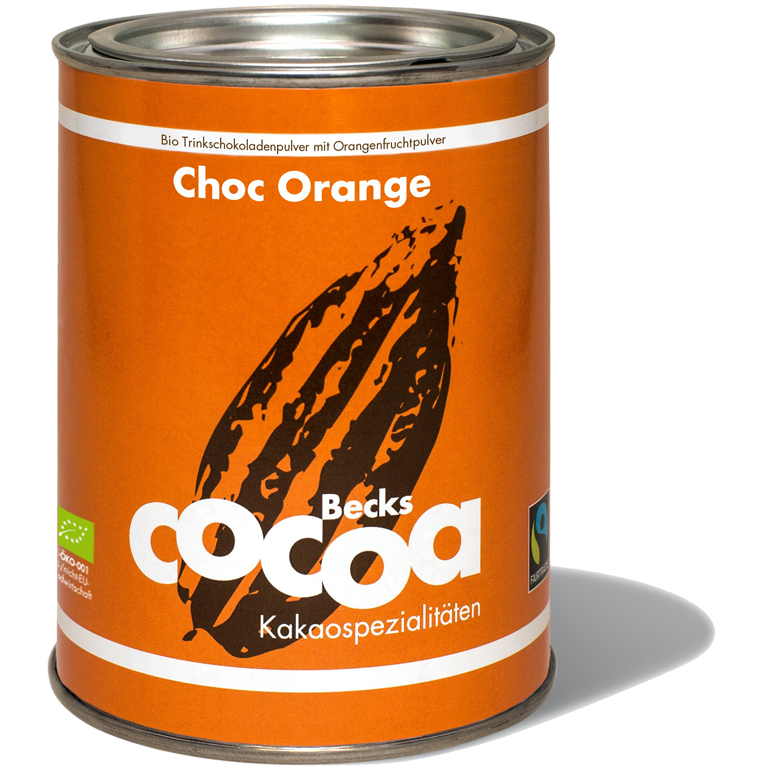 BIO Trinkschokoladenpulver mit dem Geschmack von Orangen Choc Orange  Becks COCOA 250g Dose